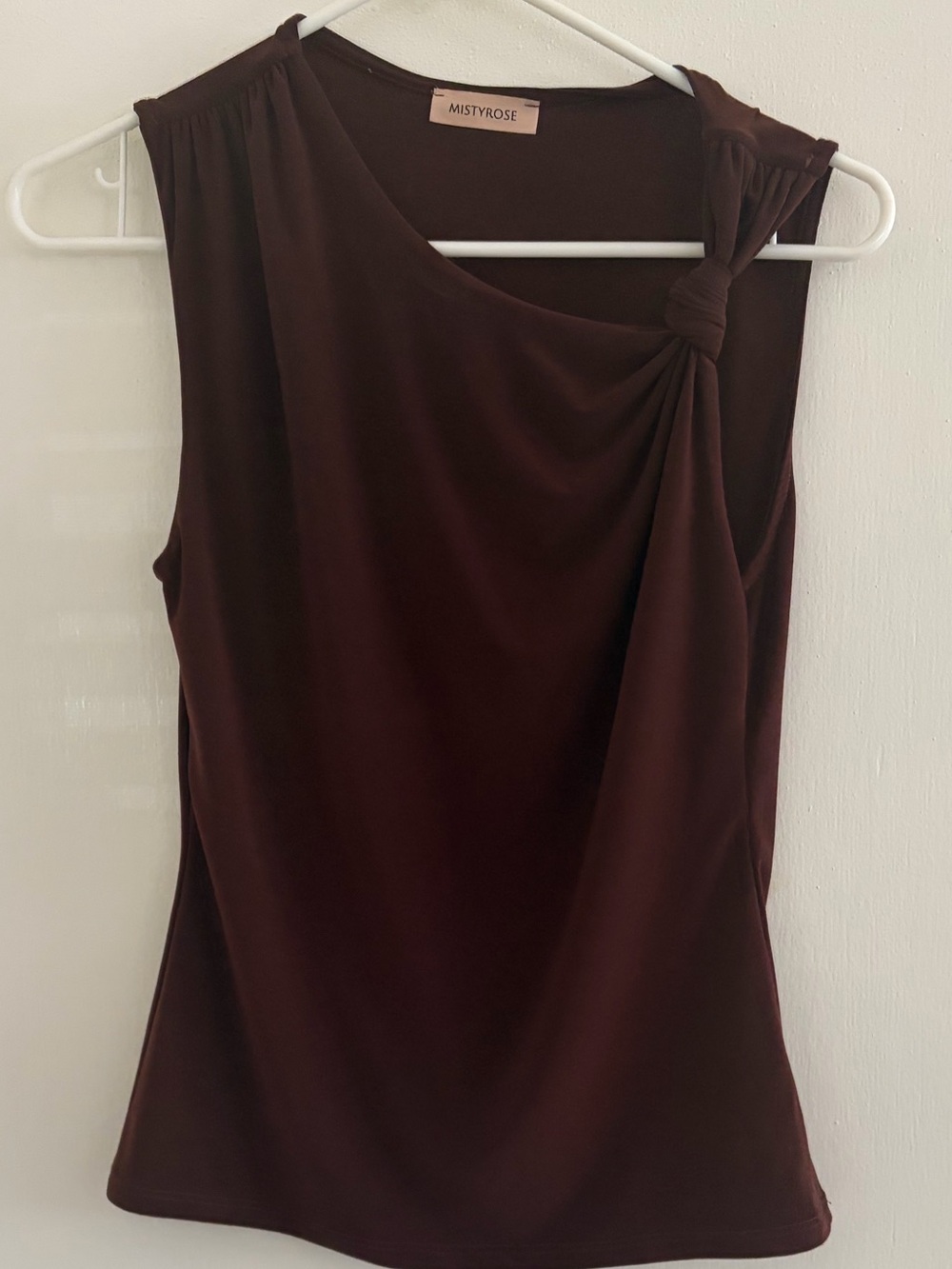 Knot-Shoulder Sleeveless Top in Brown
